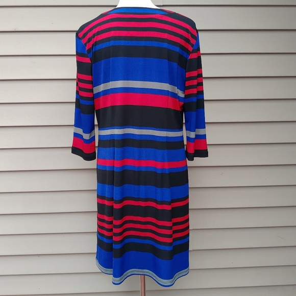 Emma & Michele Multicolor Striped Shift Dress Blue Red Black 3/4 Sleeves Stretch - Picture 9 of 14